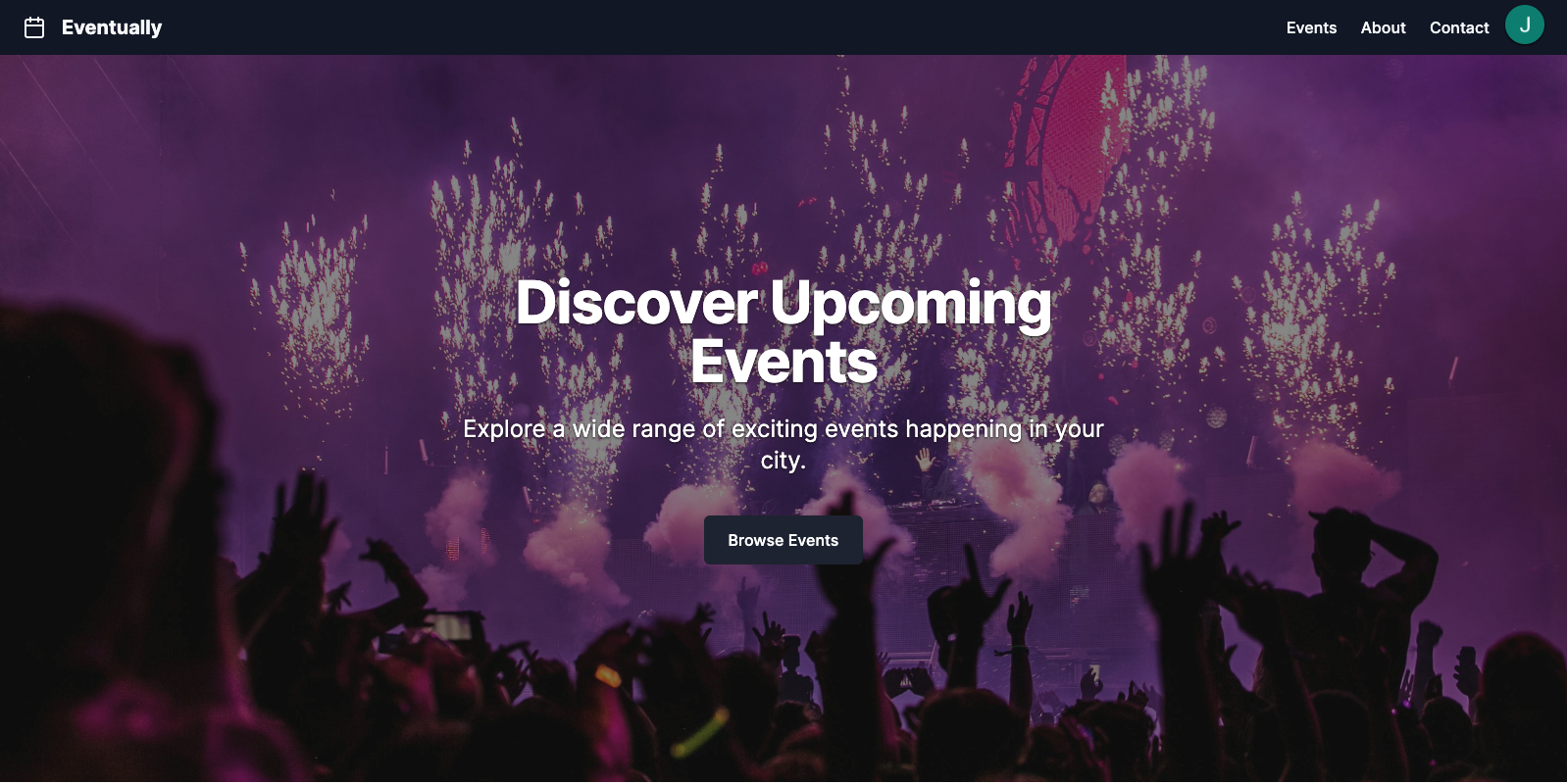 Screen shot of events app